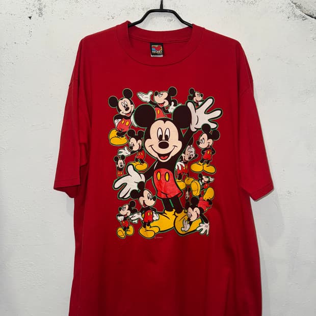 디즈니 미키마우스 프린팅 레드 반팔티셔츠