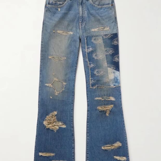 캐피탈 아이즈 블루 플레어 디스트레스 데님 진