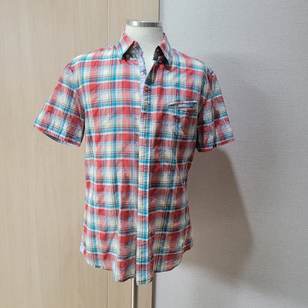 캘번 KELBURN 남자 반팔 체크셔츠 105 레드