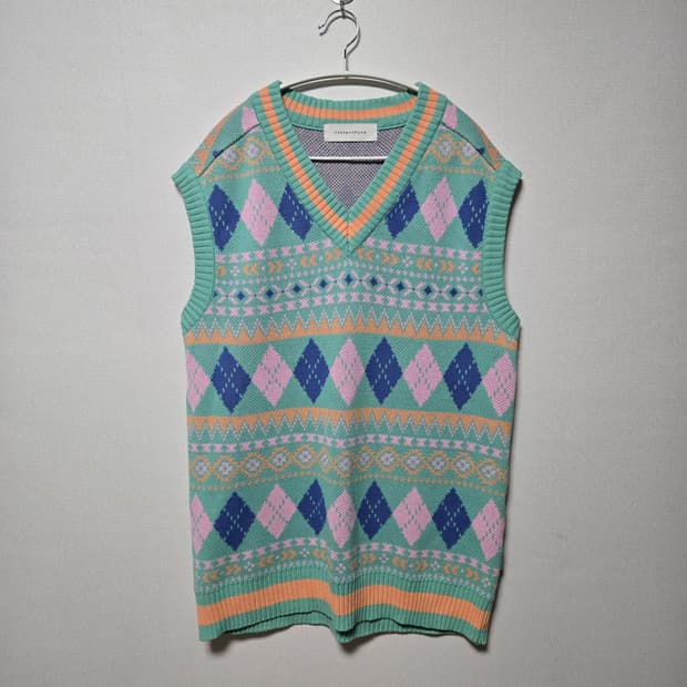 인스턴트펑크 자카드 니트 베스트/ 남성 조끼/ 여성 조끼 