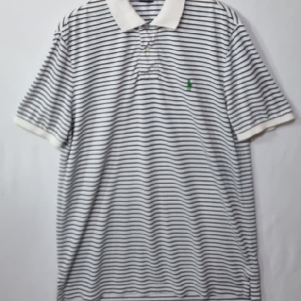 오버핏 M ) 폴로랄프로렌 화이트+네이비 스트라이프 PK 반팔티