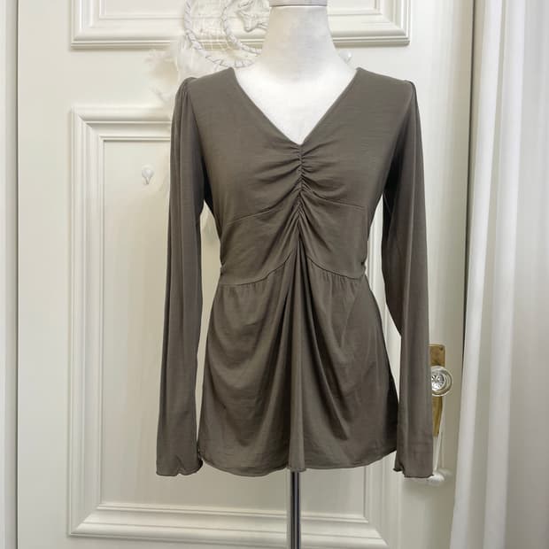 khakibrown shirring point tencel long sl