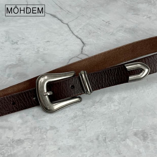 [Unisex] 클래식 웨스턴 이태리소가죽 벨트 브라운