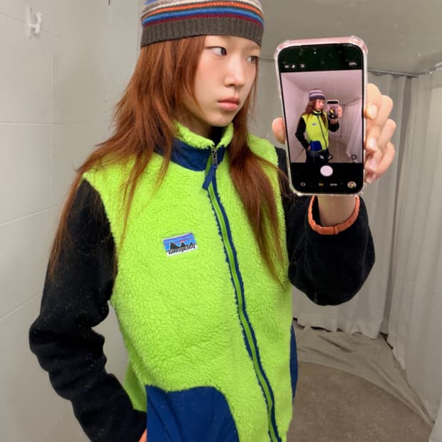 파타고니아 네온 그린 후리스 조끼 베스트