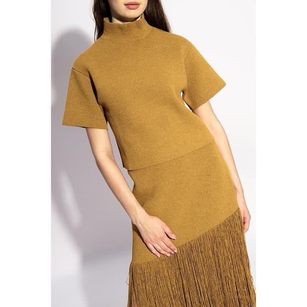 프로엔자슐러 텍스처 하이넥 반팔 탑