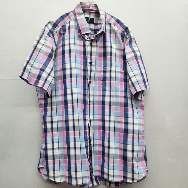 랑방 원포켓 로고자수 체크 반팔셔츠 105(L~XL)