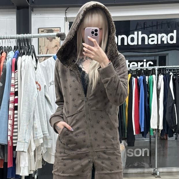 히스테릭글래머 퍽베어 퍼 안감  투웨이 후드집업