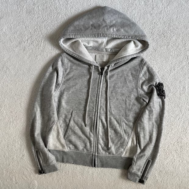 빈티지 y2k 그레이 글로시 포인트 후드집업
