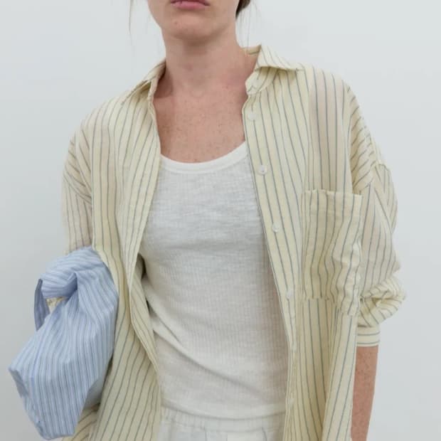 포저 스트라이프 루즈 핏 셔츠