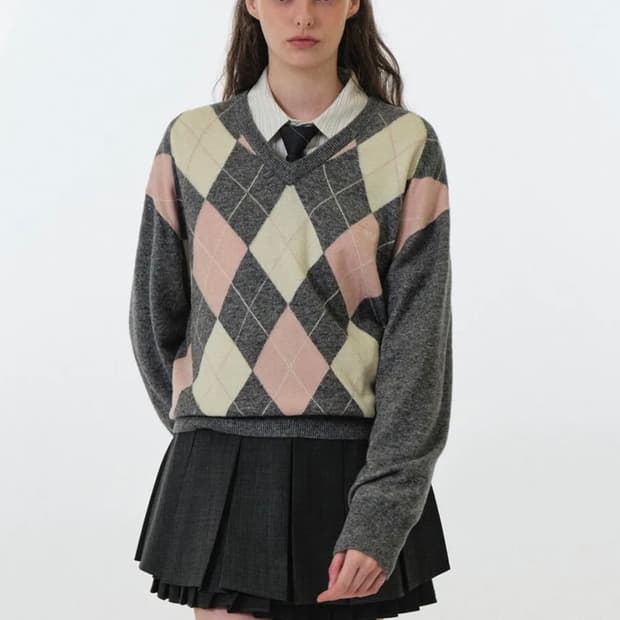 그로브 아가일 니트 Grove momo agaile knit