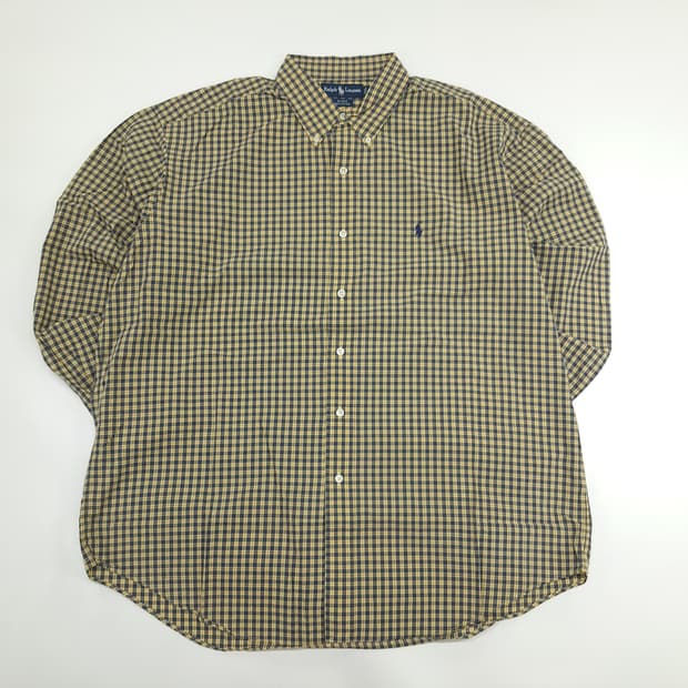 Co798 XL 폴로 랄프로렌 옐로우네이비 미니타탄체크 긴팔 셔츠 남방