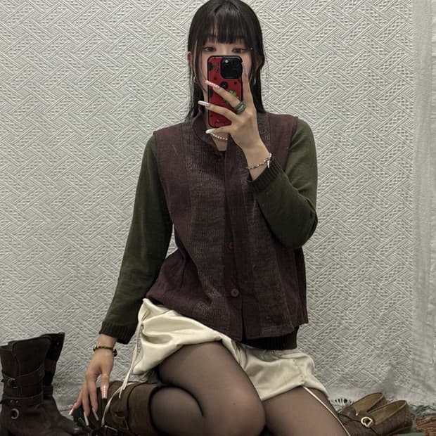 빈티지 재팬 그랜마코어 딥퍼플 포도맛 조끼 베스트 K0467
