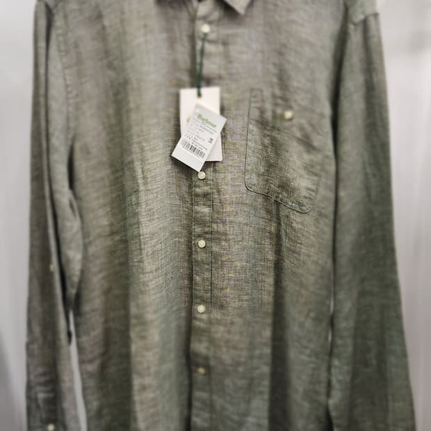 새상품 국내정발 바버 Barbour 워크워스 천연린넨 셔츠 LL 연카키