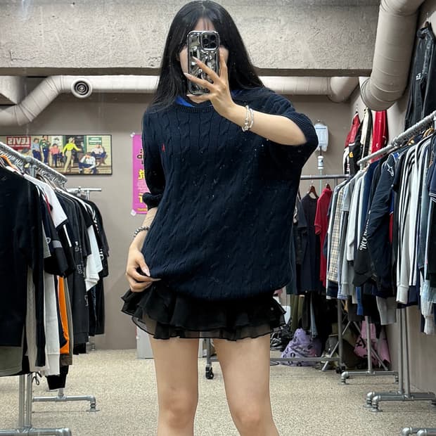 폴로 랄프로렌 케이블 반팔 니트 네이비 S104