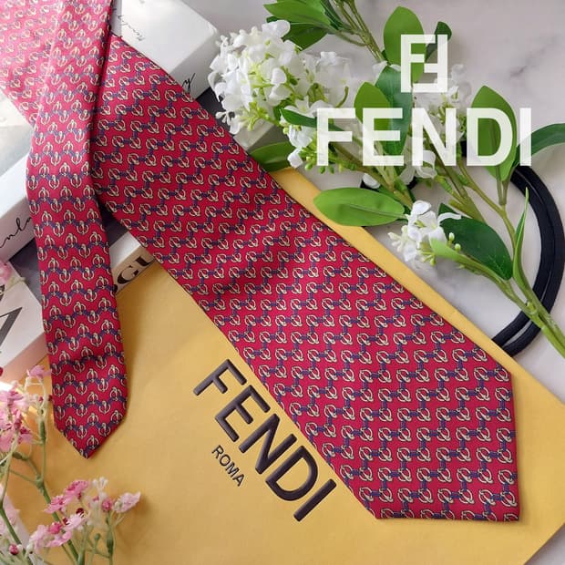 펜디 실크 레드 체인 패턴 넥타이 10cm A+등급 K1864
