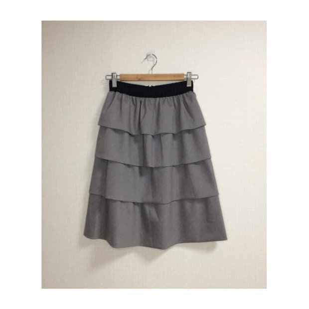 빈티지 그레이 프릴 밴딩 미디스커트