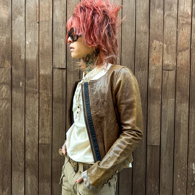 Vintage Brown Leather Zip Jacket 