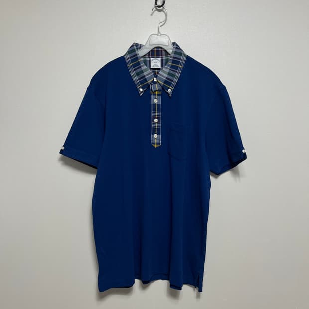 브룩스 브라더스 체크 카라 반팔 티셔츠 L