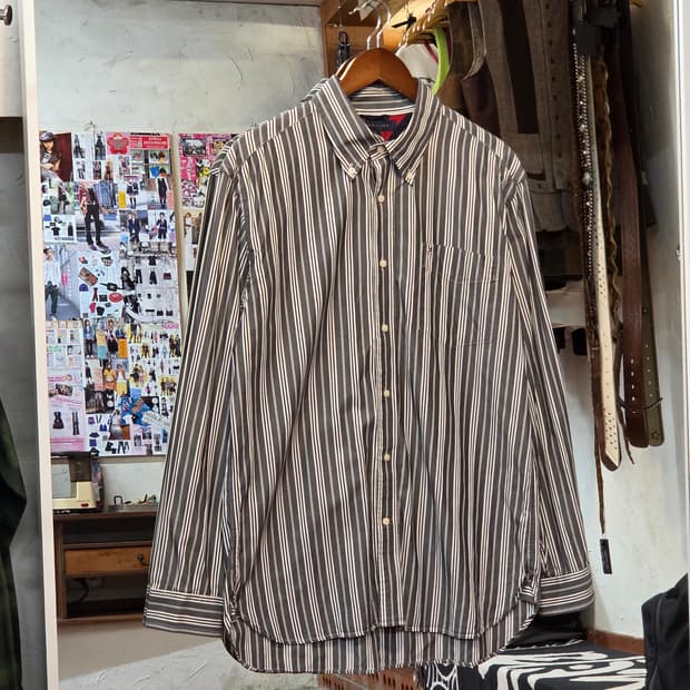 타미힐피거 그레이 스트라이프 오버핏 셔츠