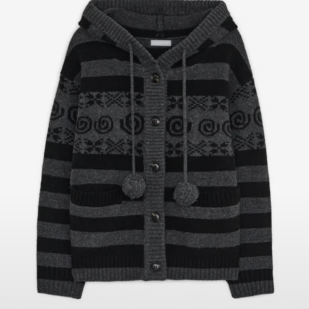 허그유어스킨 엔젤윙 후드 폼폼 가디건 차콜