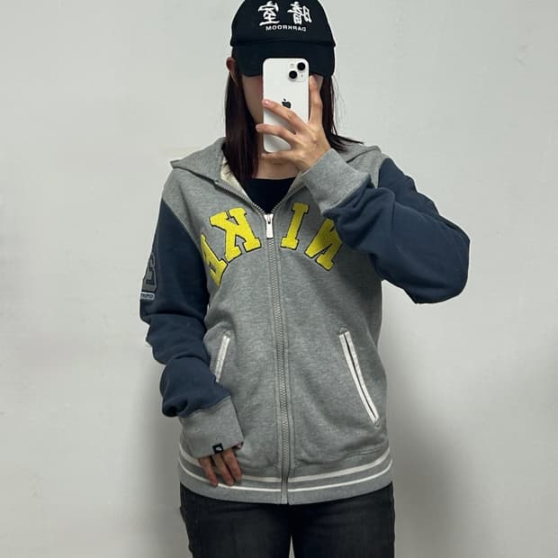 나이키 스펠아웃 로고 그레이 베이스볼 풀집업 후디