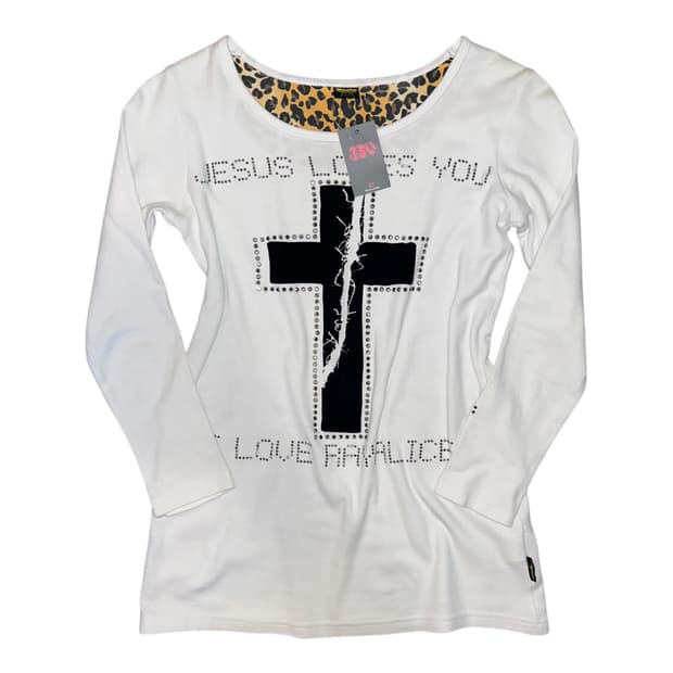 십자프린팅 큐빅 긴팔티 갸루y2k