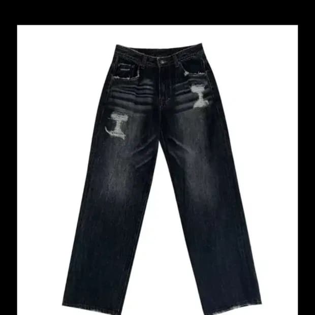 플리즈노팔로우 플노팔 워싱 데미지 와이드 데님 팬츠 빈티지블루  s