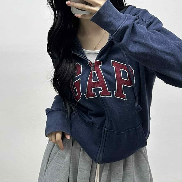 Gap 갭 네이비 빅로고 폭닥 스웻 후드집업 희귀져지(S)