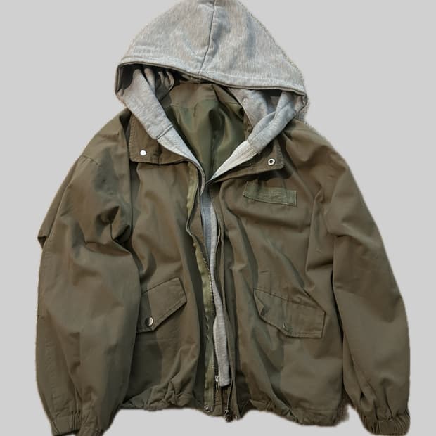 빈티지 카키 후드 야상