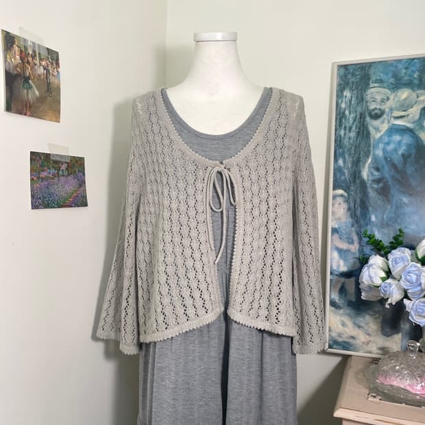 khaki mori crochet cardigan(size-L)