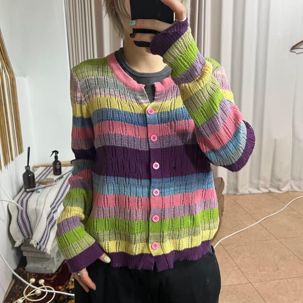 빈티지 여성 스트라이프 니트 가디건