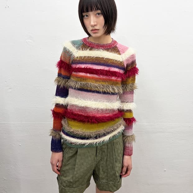 존 갈리아노 멀티 컬러 스트라이프 스웨터