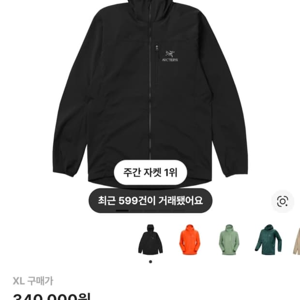 아크테릭스 스쿼미시 후디블랙 바람막이 정품 새상품 급처!