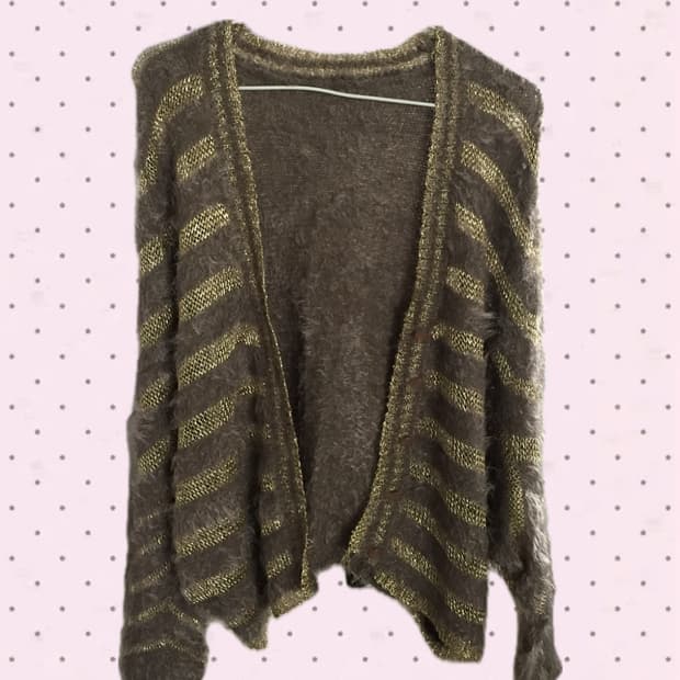 갸루무드 골드포인트 브라운 퍼 가디건