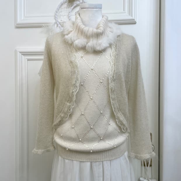 KUMIKYOKU ivory lace bolero cardigan&ivo
