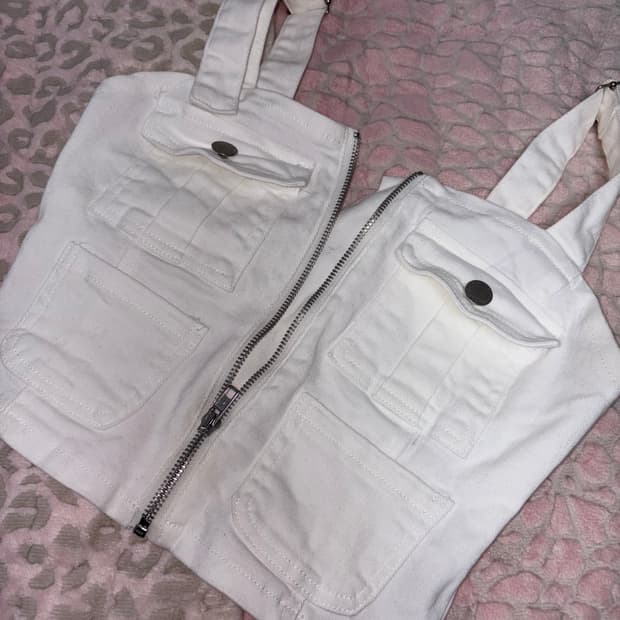지퍼 청  탑 끈조절 가능 화이트 