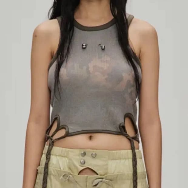 앤더슨벨 카모플라쥬 핸드 브레이디드 와플 탱크탑 XS&S