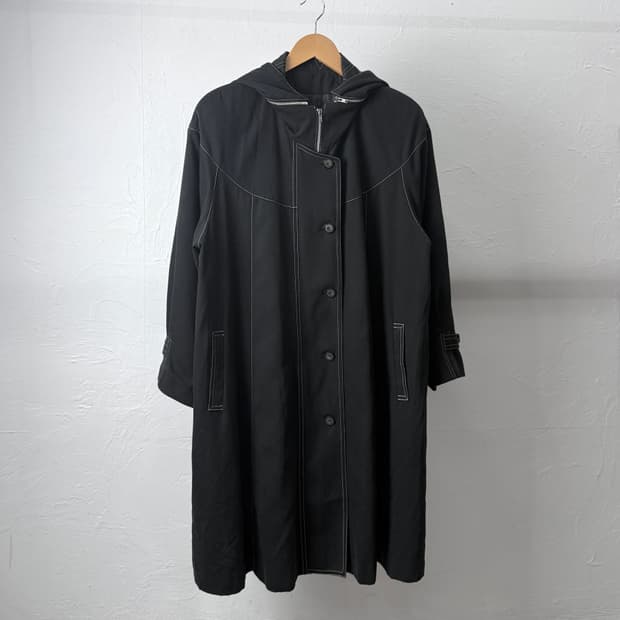 JPN 스티치 후드 롱 코트