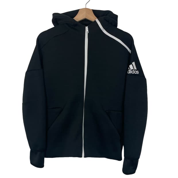 아디다스 로고 프린팅 블랙 후드집업