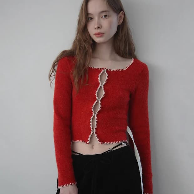 소프트서울 멜로우 리본 가디건 레드