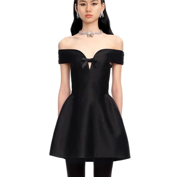 Shushutong 슈슈통 블랙 커브드 원 숄더 미니 드레스 6uk