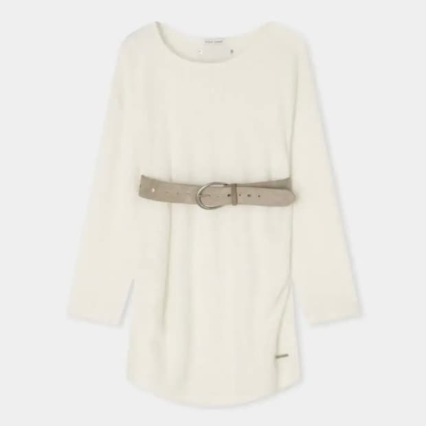 에트오소메 앙고라 원숄더 스웨이드벨트 원피스