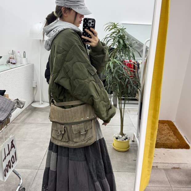 JPN 모카 스트라이프 스터드 포켓 벨트 모리걸 숄더백 크로스백