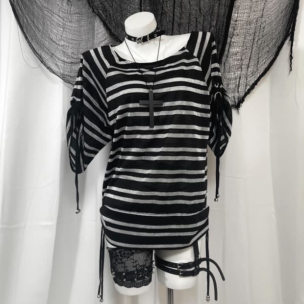 stripe shirring t-shirt