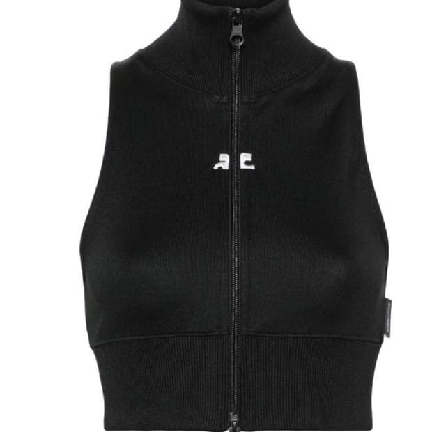 courreges 로고 자수 크롭 베스트