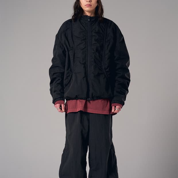 아이돈워너셀 Nylon Shirring Zipper Pants Black