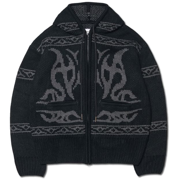 노매뉴얼 COWICHAN HOODED ZIP UP BLACK 니트 집업