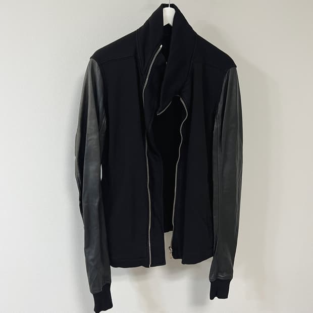 릭오웬스 14FW 다크쉐도우 몰리노 레더 슬리브 사선 자켓