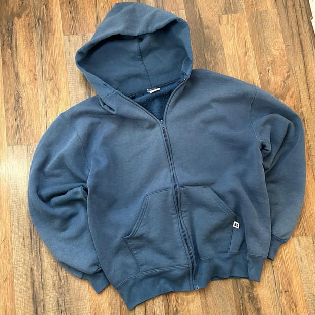 90s 러셀 애슬레틱 페이드 후드집업 네이비