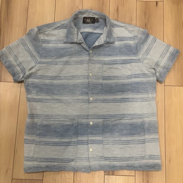 RRL 더블알엘 인디고 스트라이프 저지 캠프 셔츠 인디고 블루